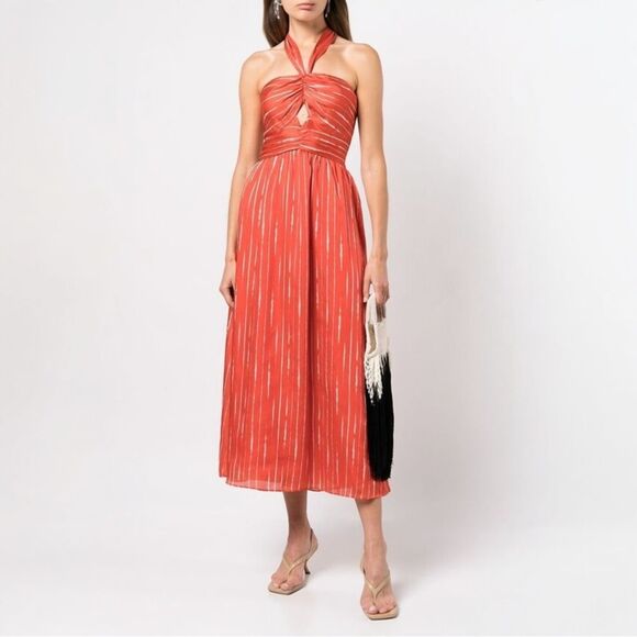 Sachin & Babi Casual Georgette Midi‎ Dress Size 4 Halter Smocked Back - Picture 1 of 16